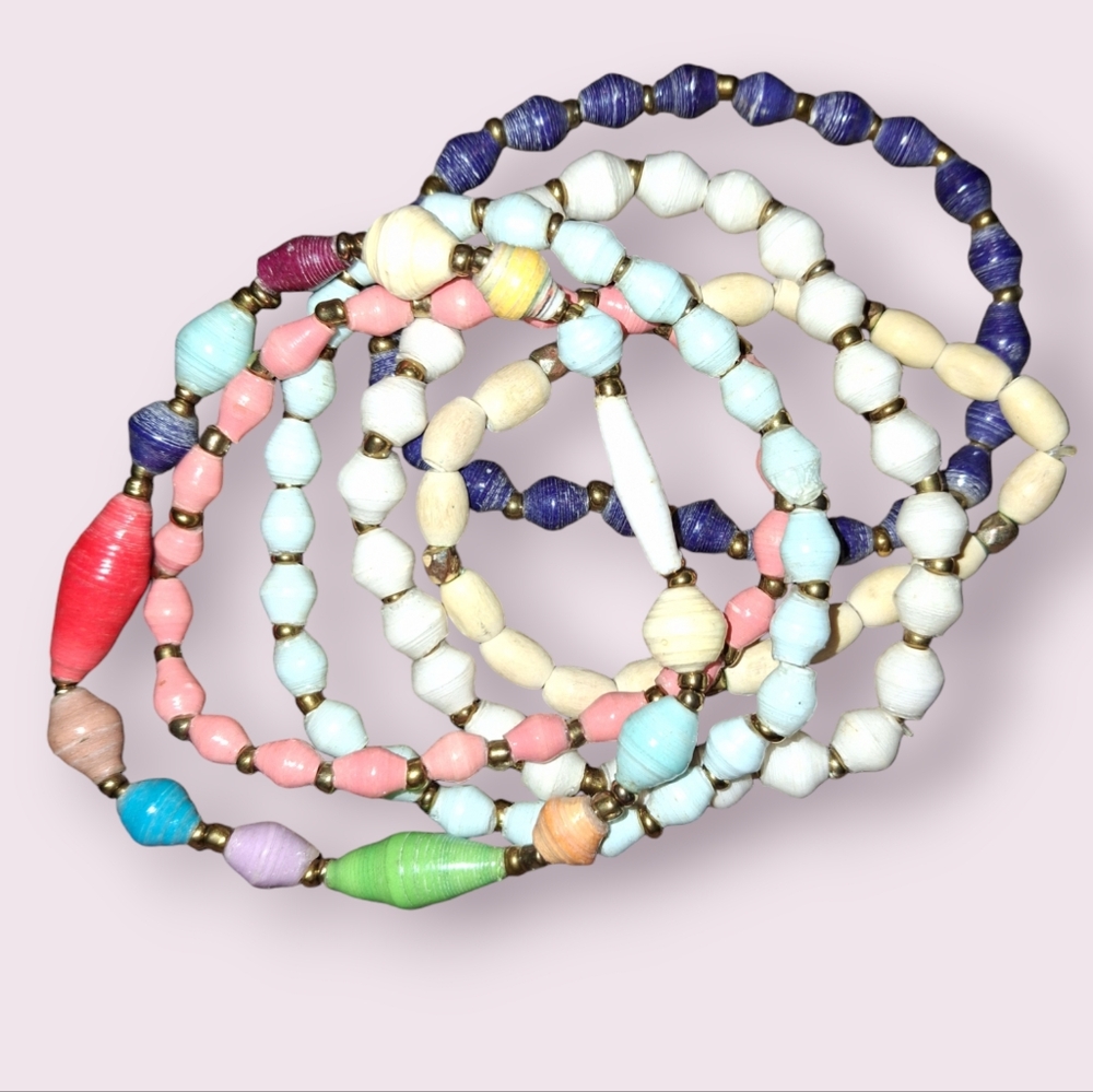 Paper mache recycled beads stretch bracelets set of 6